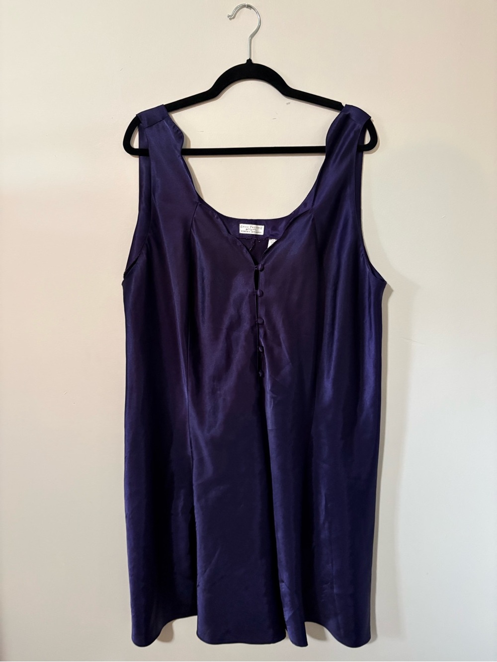 Satin Navy Sleep Slip with Button-Front - Unbranded